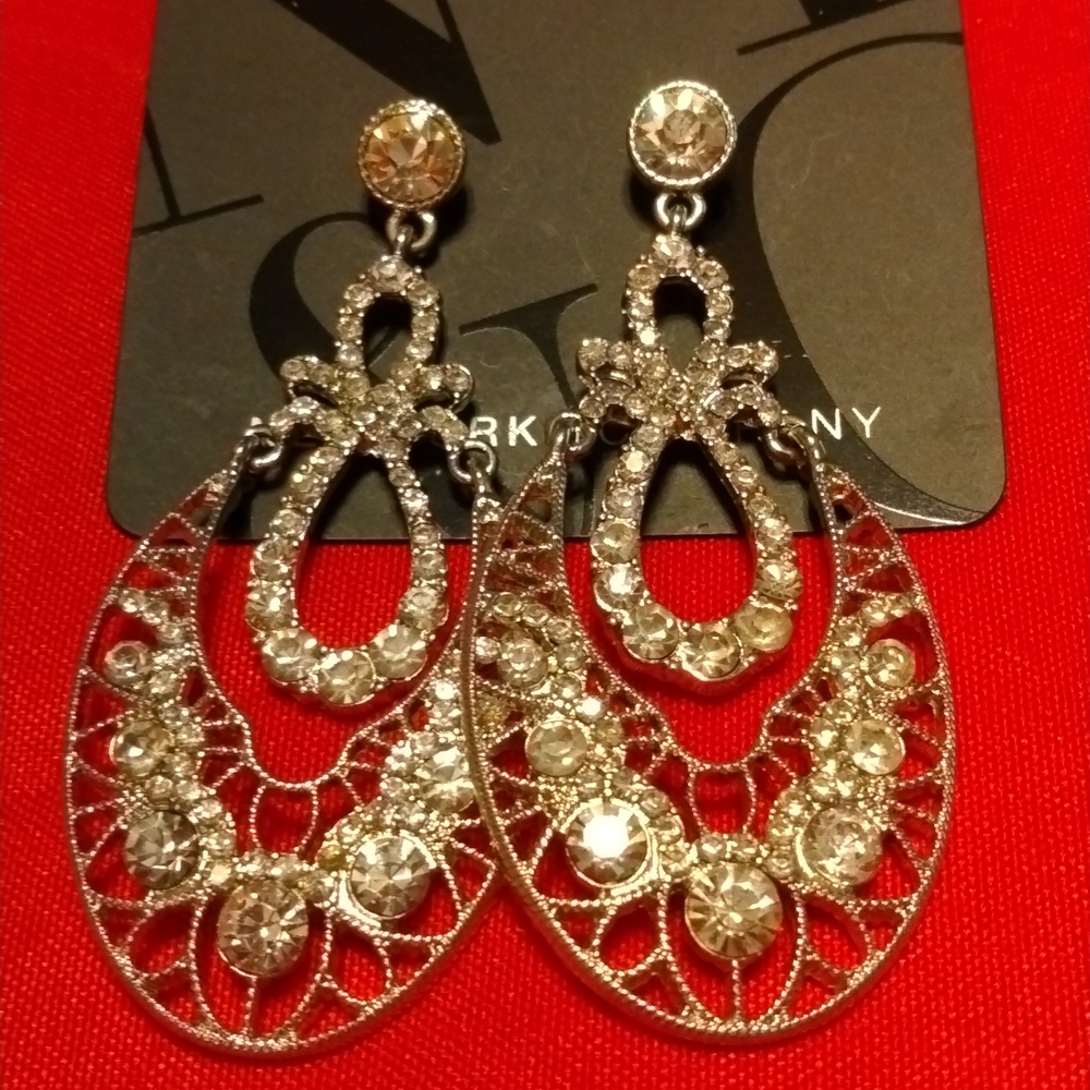 Silver Rhinestone Drop Earrings